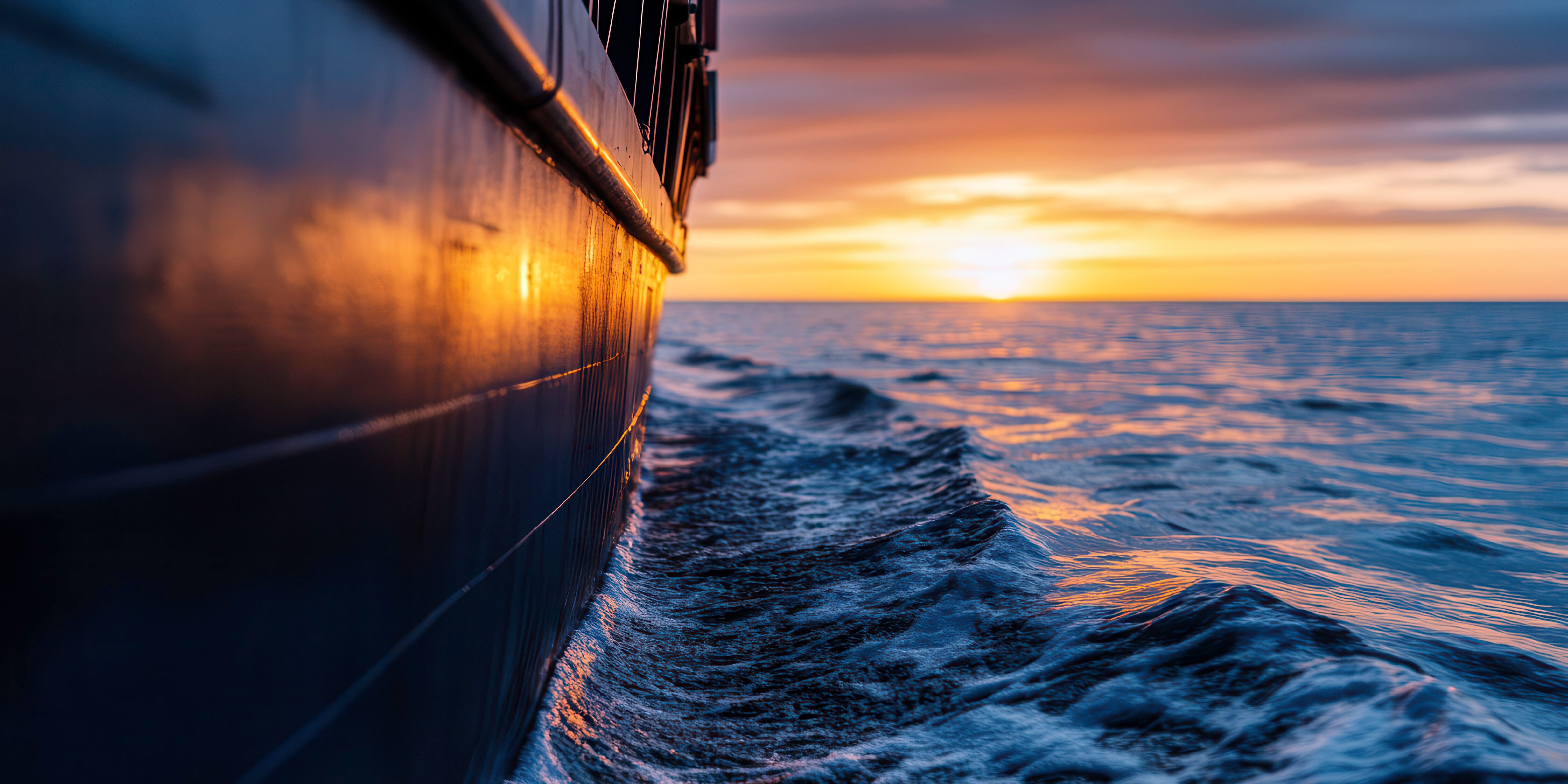Container Ship Sailing During Sunset on Open Ocean With Waves. Generative AI